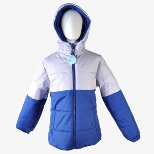 WHALES TAIL Girls' Hooded Jacket, Blue and White, 10/12
